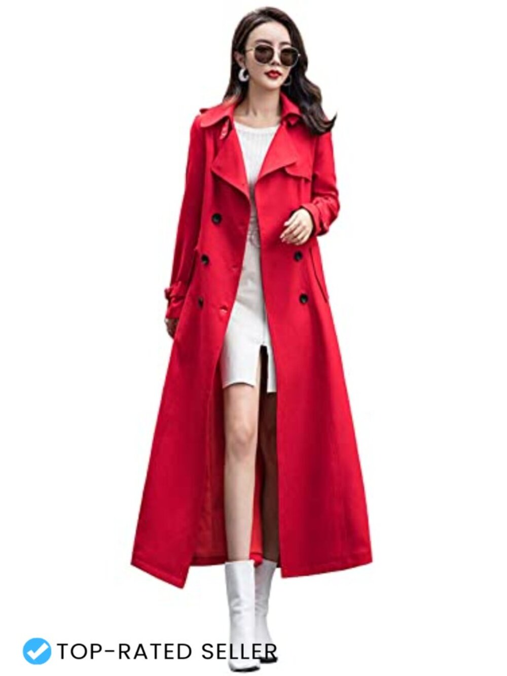 Double Breasted Trench Coat Slim Fit Long Sleeve Overcoat